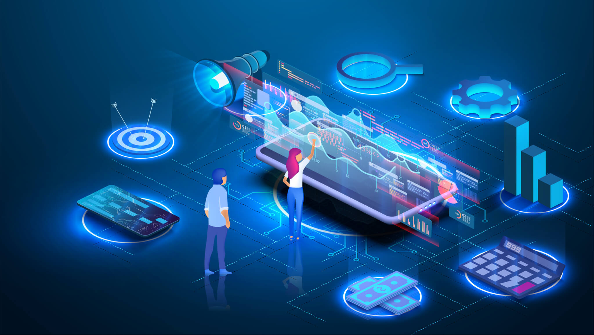 Auditing, business analysis concept with characters. Concept of opportunities. Modern Flat Isometric designed concept icons for Data Analysis, Strategy, Investment and Accounting. Vector illustration Single Sign-on and Active Directory Integration active directory,single sign on,ad servers,sd wan,ai